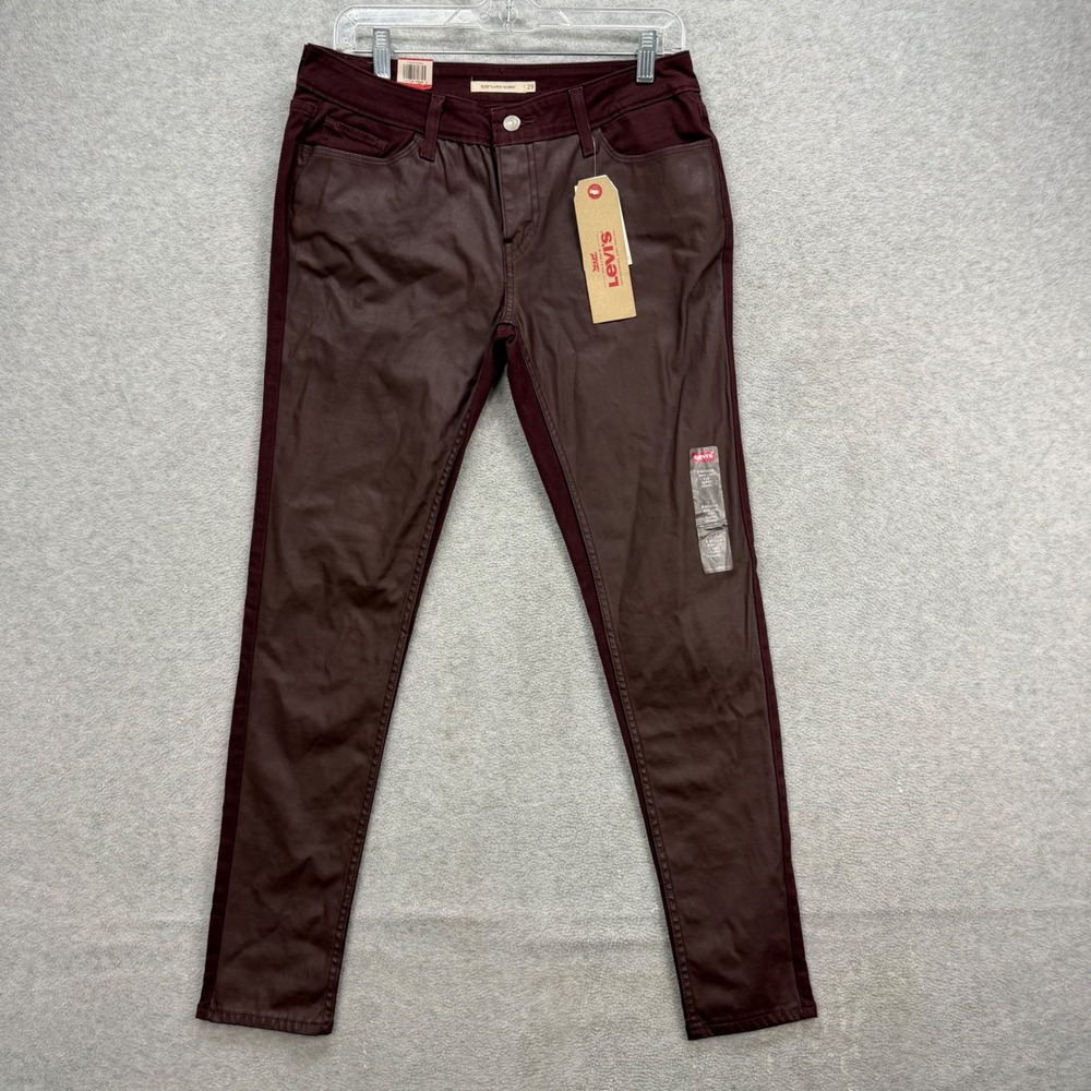 Levis 535 Super Skinny Jeans Womens 29‎ Burgundy Coated Faux Leather Front NEW